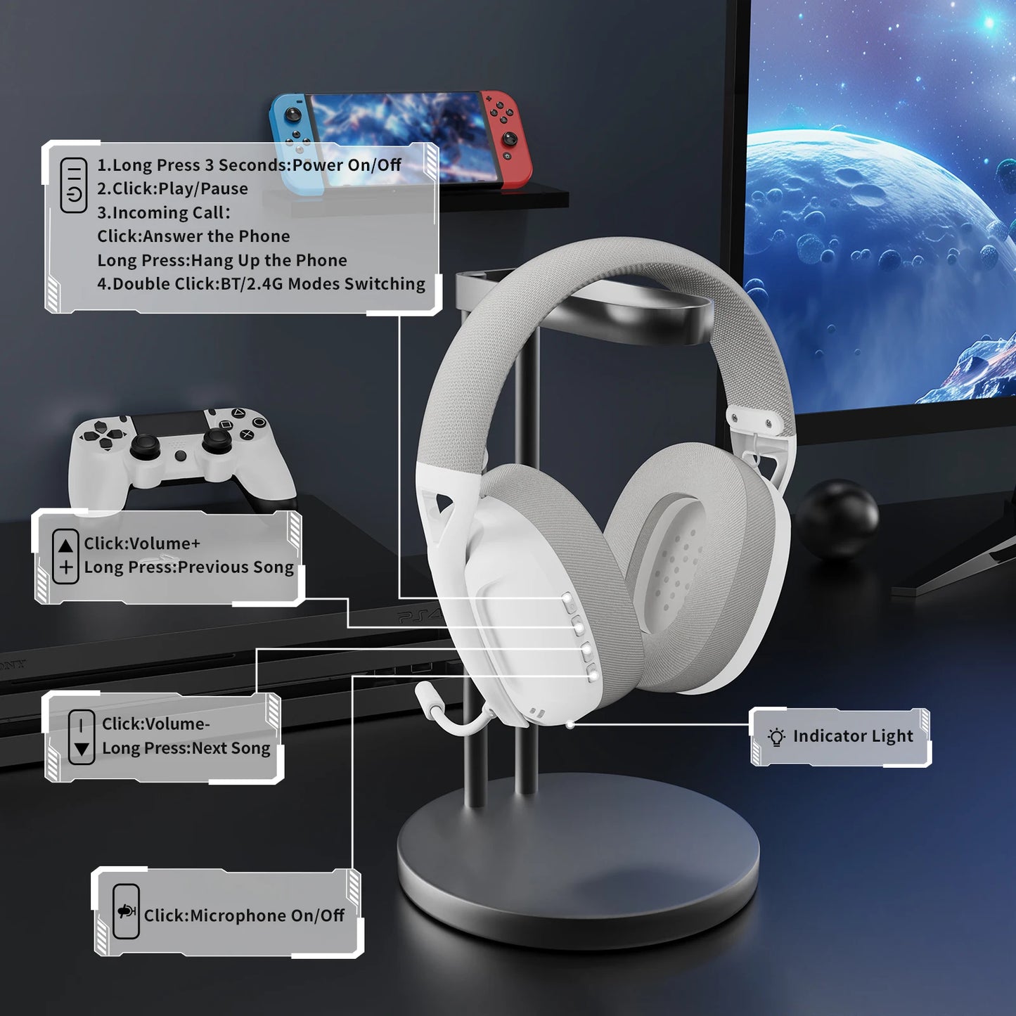 ATTACK SHARK L80 Ultra-Light Tri-Mode Gaming Headset – Wireless & Wired for PC, PS4, PS5, Switch & Xbox