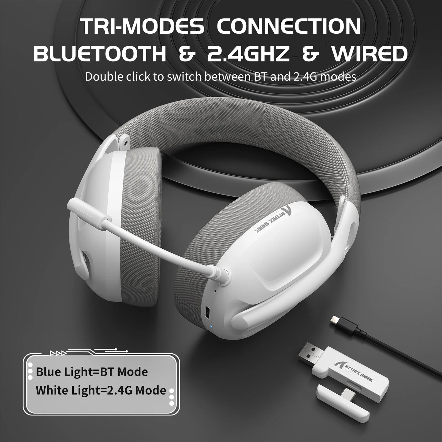 ATTACK SHARK L80 Ultra-Light Tri-Mode Gaming Headset – Wireless & Wired for PC, PS4, PS5, Switch & Xbox