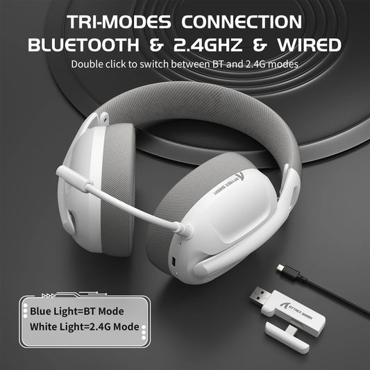 ATTACK SHARK L80 Ultra-Light Tri-Mode Gaming Headset – Wireless & Wired for PC, PS4, PS5, Switch & Xbox