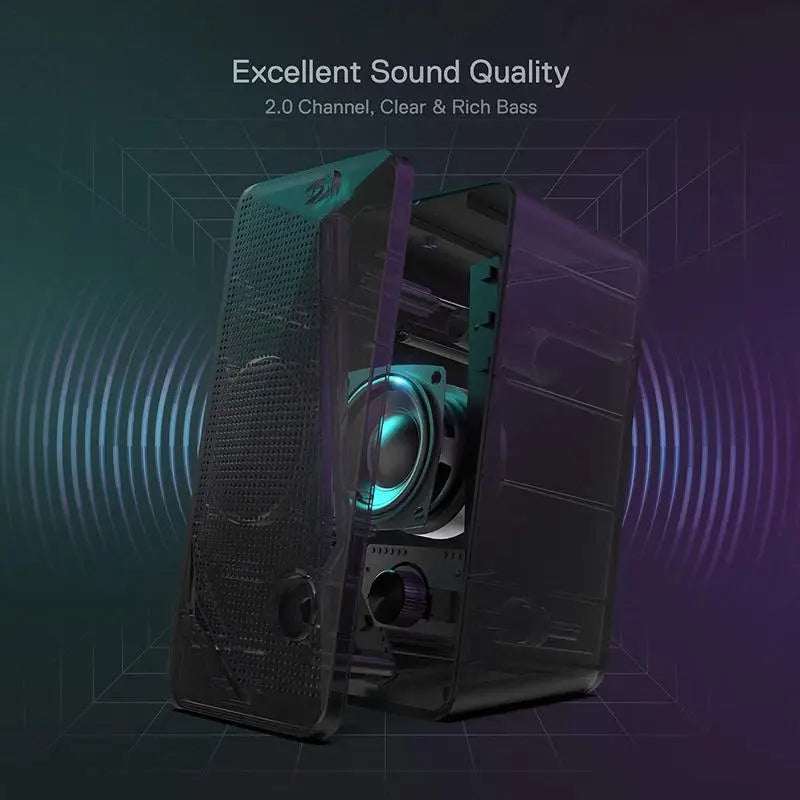 Redragon GS510 Waltz RGB Desktop Speakers – 2.0 Channel PC Stereo with LED Backlight & Enhanced Bass