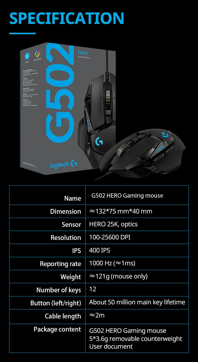 Logitech G502 HERO Wired Gaming Mouse