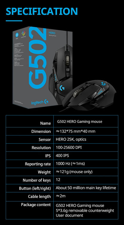 Logitech G502 HERO Wired Gaming Mouse