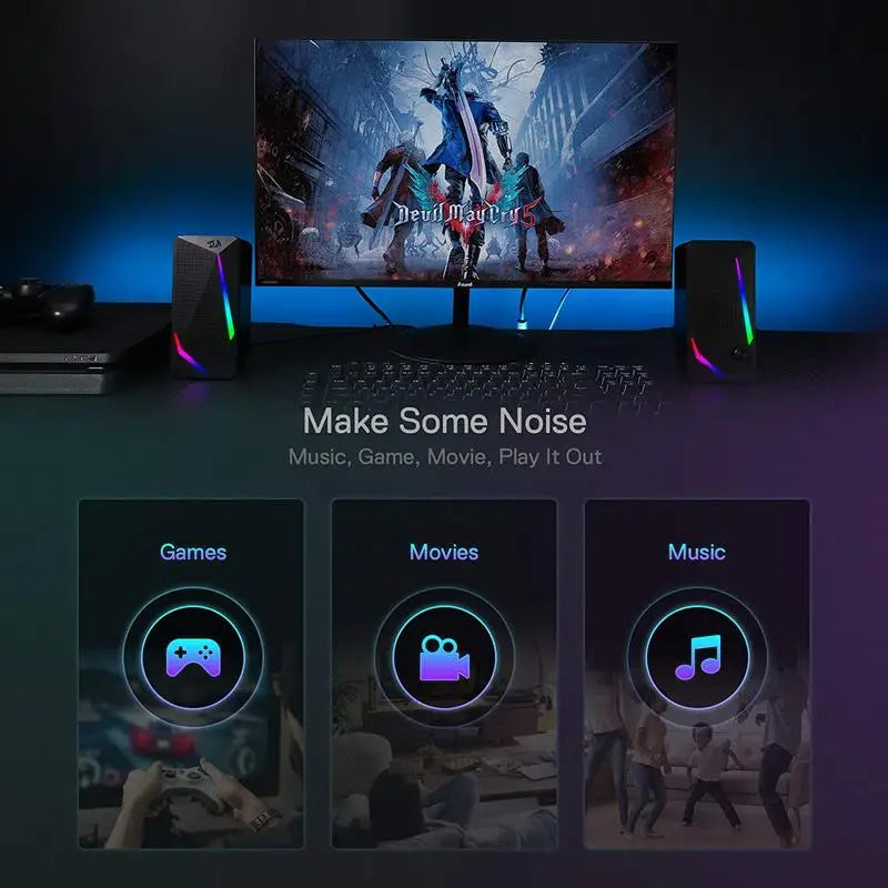 Redragon GS510 Waltz RGB Desktop Speakers – 2.0 Channel PC Stereo with LED Backlight & Enhanced Bass
