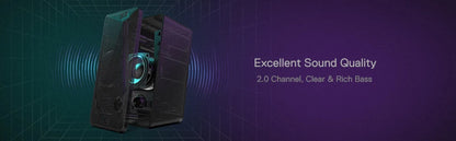 Redragon GS510 Waltz RGB Desktop Speakers – 2.0 Channel PC Stereo with LED Backlight & Enhanced Bass