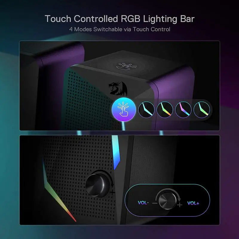 Redragon GS510 Waltz RGB Desktop Speakers – 2.0 Channel PC Stereo with LED Backlight & Enhanced Bass