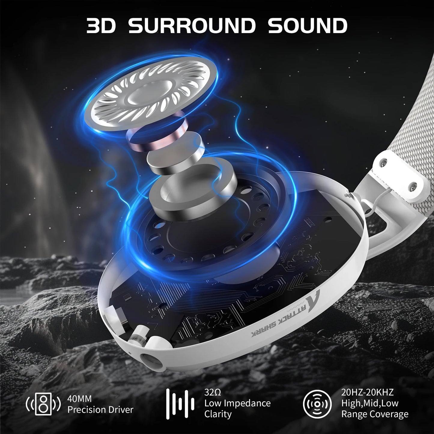 ATTACK SHARK L80 Ultra-Light Tri-Mode Gaming Headset – Wireless & Wired for PC, PS4, PS5, Switch & Xbox