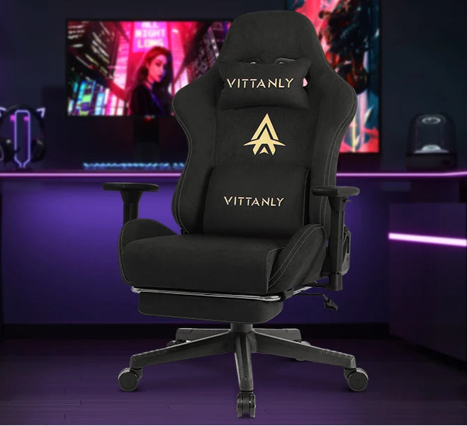 Vitanly gaming chair with features listed on a dark background